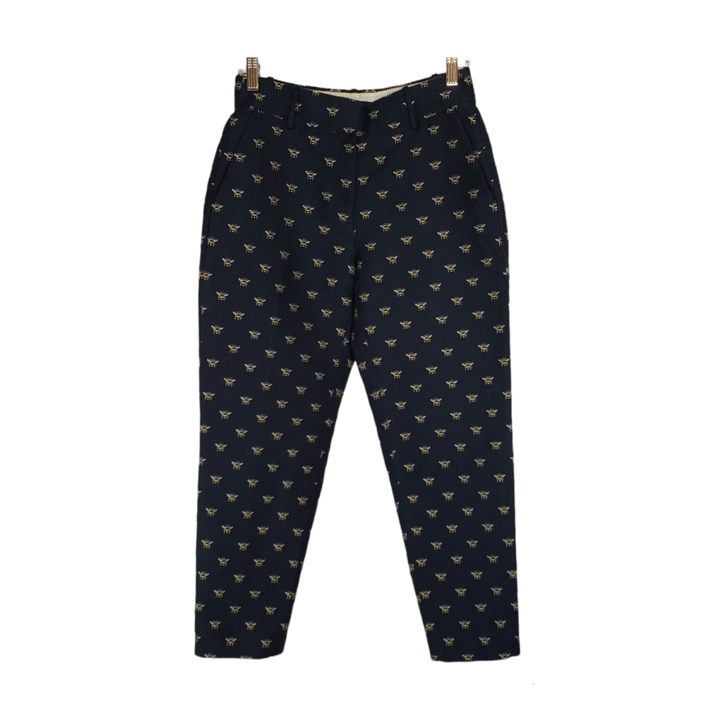 J. Crew Preppy Bumble Bee Print Navy Blue Ankle Pants Size 2